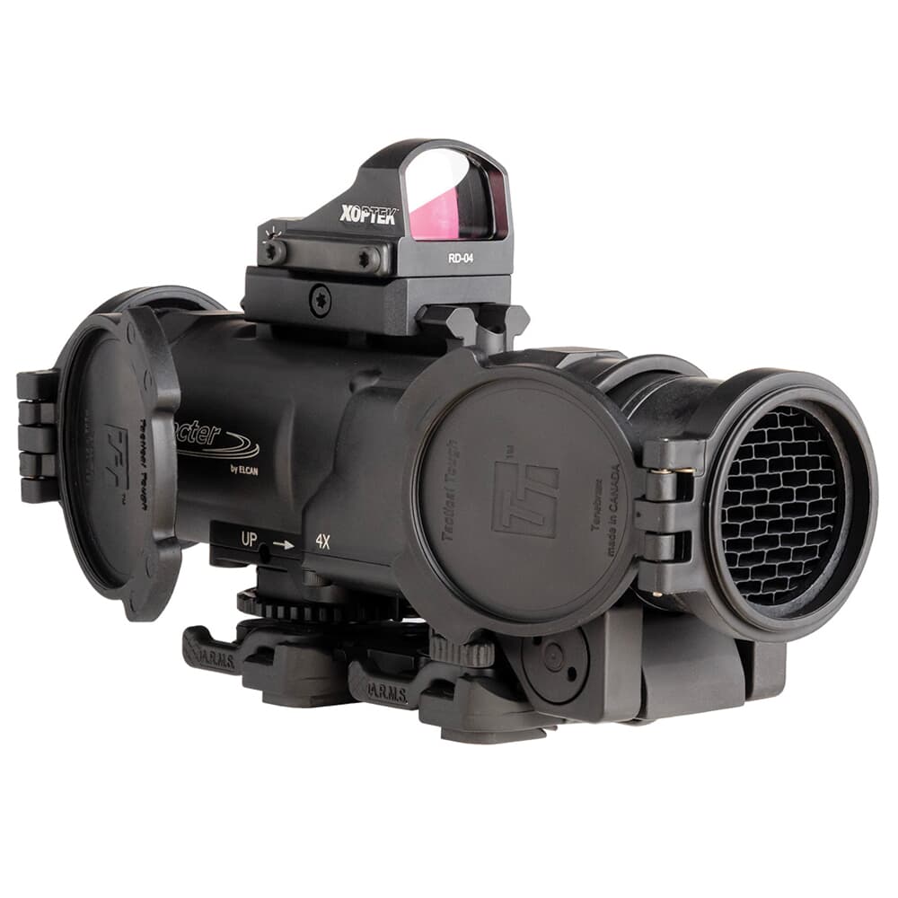 Elcan SpecterDR 1x/4x 7.62mm Riflescope w/Flip Covers ARD &amp; 3MOA XOPTEK DFOV4-B146-C20-X3