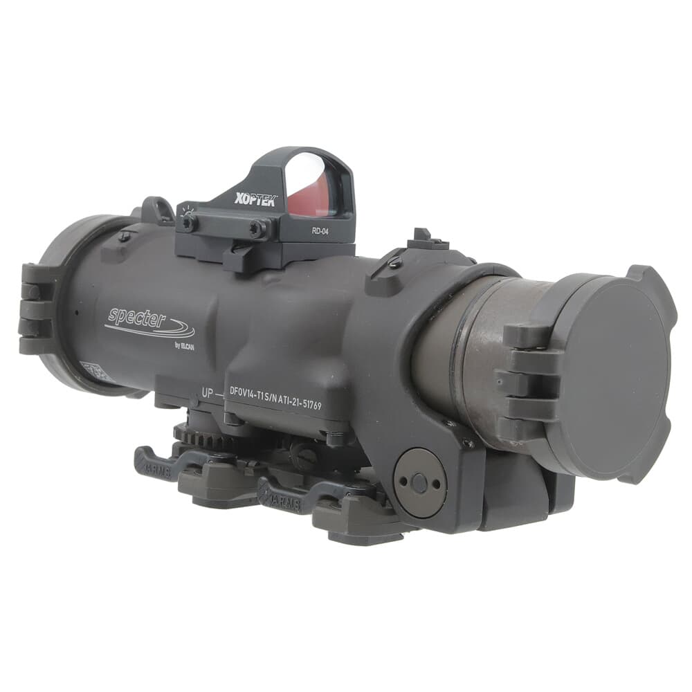 Elcan SpecterDR 1-4x 5.56mm FDE Riflescope w/Flip Covers, ARD & 4MOA XOPTEK DFOV14-T1-X4