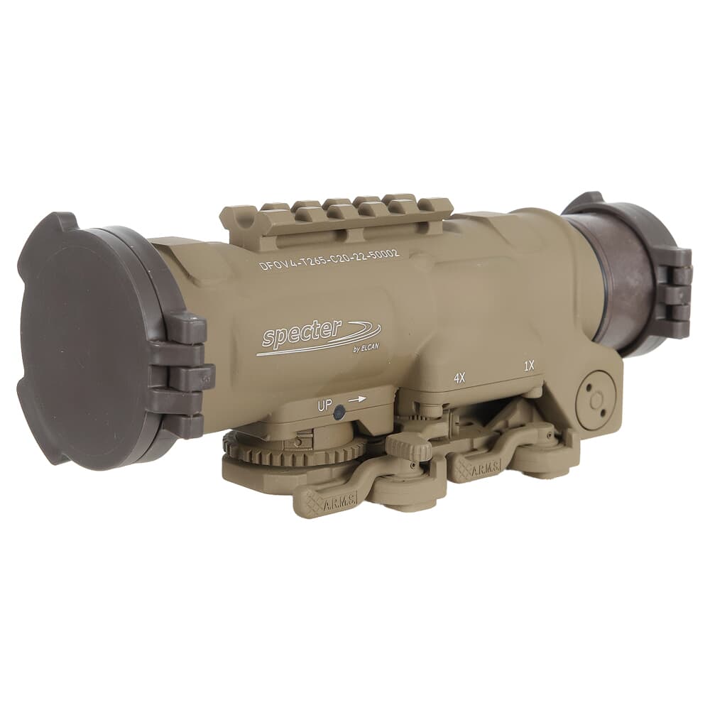 Elcan SpecterDR 1x/4x 7.62 BDC FDE Scope w/Flip Covers, ARD &amp; A.R.M.S. Levers DFOV4-T265-C20