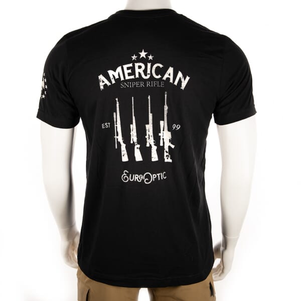 EuroOptic Brand T-Shirt American Sniper Rifles Black SS EO-TEE-3001C-BLK-ASRT