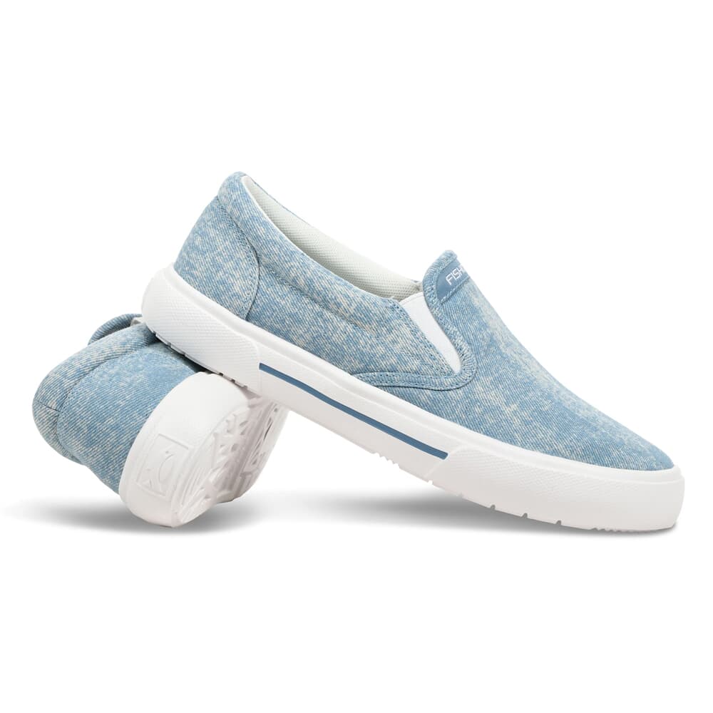 Fishooz Women's Sunwashed Slip-On Denim/White Shoes SUN-WSO-DNM-W