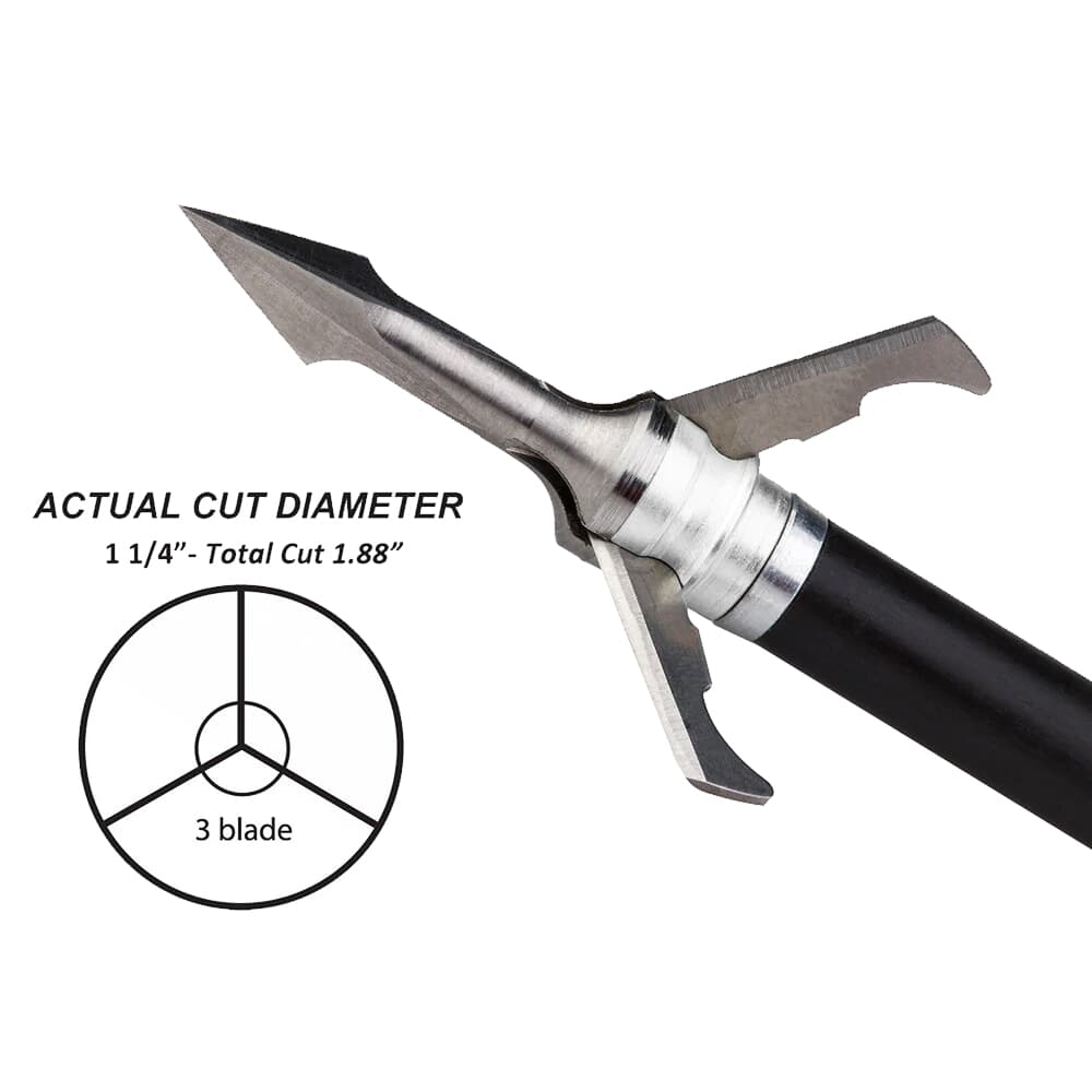 Grim Reaper Fatal Steel 100gr 1-1/4&quot; 3-Blade 1pc Solid Steel Mechanical Broadheads 3pk 1301