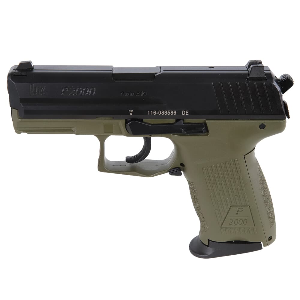 HK P2000 V3 DA/SA 9mm OD Green Rear Decocking Button Pistol with 2x10rd mags 81000063