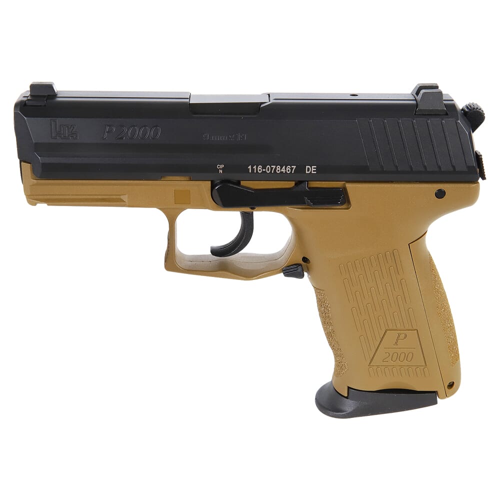 HK P2000 V3 9mm DA/SA NMS FDE CA Compliant Pistol w/(3) 10rd Mags & Night Sights 81000289