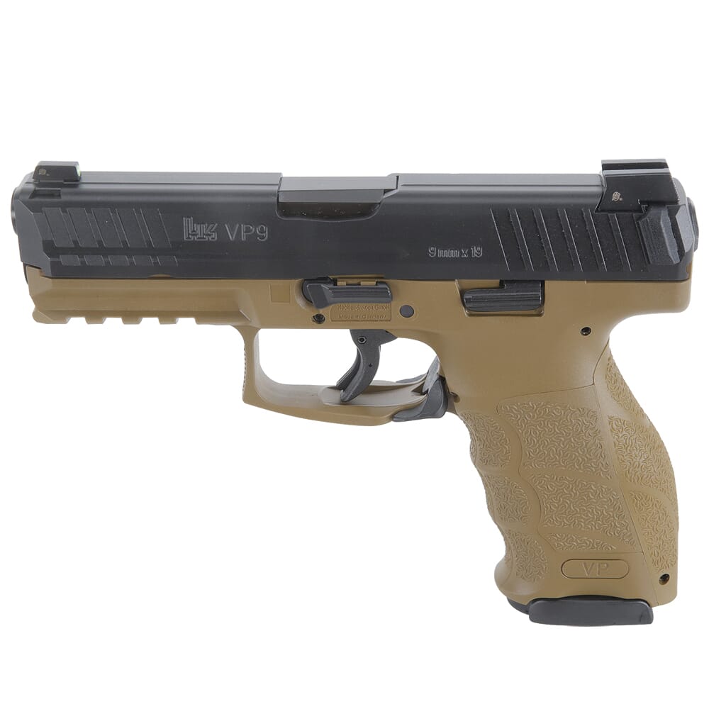 HK VP9 9mm FDE Pistol w/(3) 17rd Mags, Night Sights, (2) Add'tl Backstraps, & (2) Add'tl Sets of Lateral Grip Plates 81000226