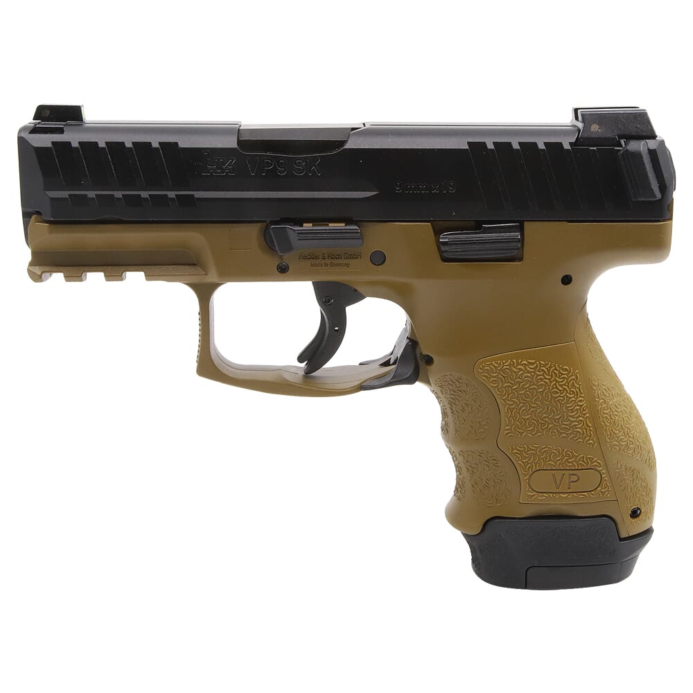 HK VP9SK 9mm 3.39" Bbl FDE Subcompact Pistol w/(1) 15rd, (2) 12rd Mags & Night Sights 81000817