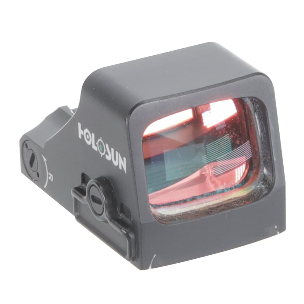 Holosun USED HE407K-GR-X2 6MOA Green Dot-Only Open Reflex Sight w/Solar Failsafe &amp; Shake Awake HE407K-GR-X2 Mount Marks On Front and Around Screw Holes, Missing Screws, Great Condition UA2766