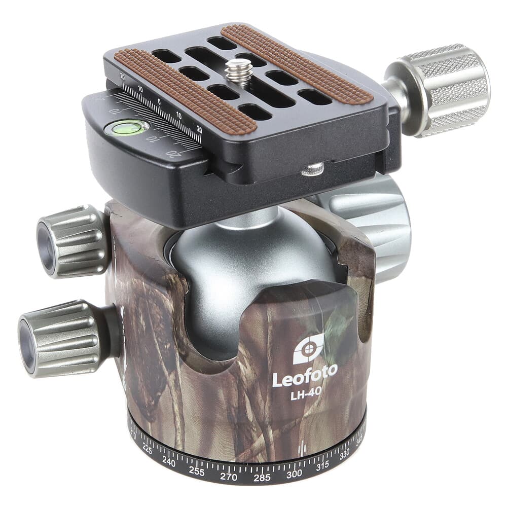 Leofoto LH-40 40mm Low Profile Camo Ball Head w/QP-70N QR Plate, Case, &amp; Independent Pan Lock; Arca Compatible LH-40-QP-70N-CAMO
