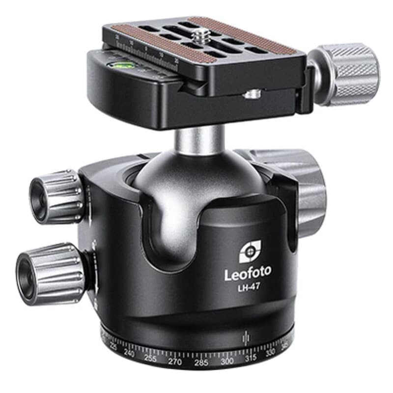 Leofoto LH-47 47mm Low Profile Ball Head w/QP-70N QR Plate, Case, &amp; Independent Pan Lock; Arca Compatible LH-47-QP-70N