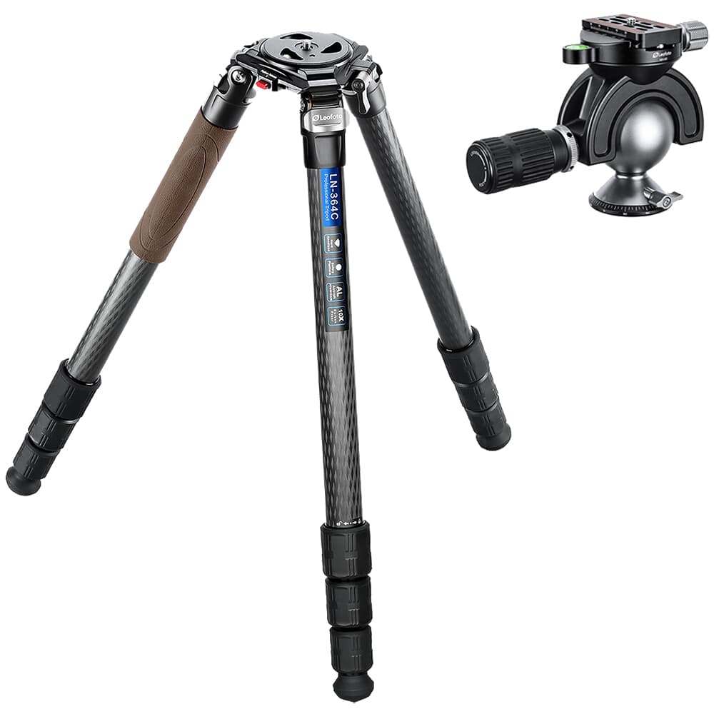 Leofoto LN Heavy Duty Series LN-364C Carbon Fiber Tripod w/75mm Bowl, Bag, Ball Head/Leveling Base Kit LN-364C-MH-60-PANNING-BALL-HEAD-WITH-HANDLEBAR