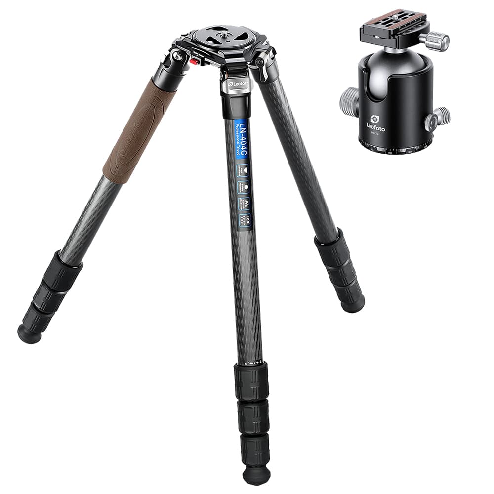 Leofoto LN Heavy Duty Series LN-404C Carbon Fiber Tripod w/100mm Bowl, Bag, Heavy Duty Ball Head Kit LN-404C-HB-70-HEAVY-DUTY-BALLHEAD