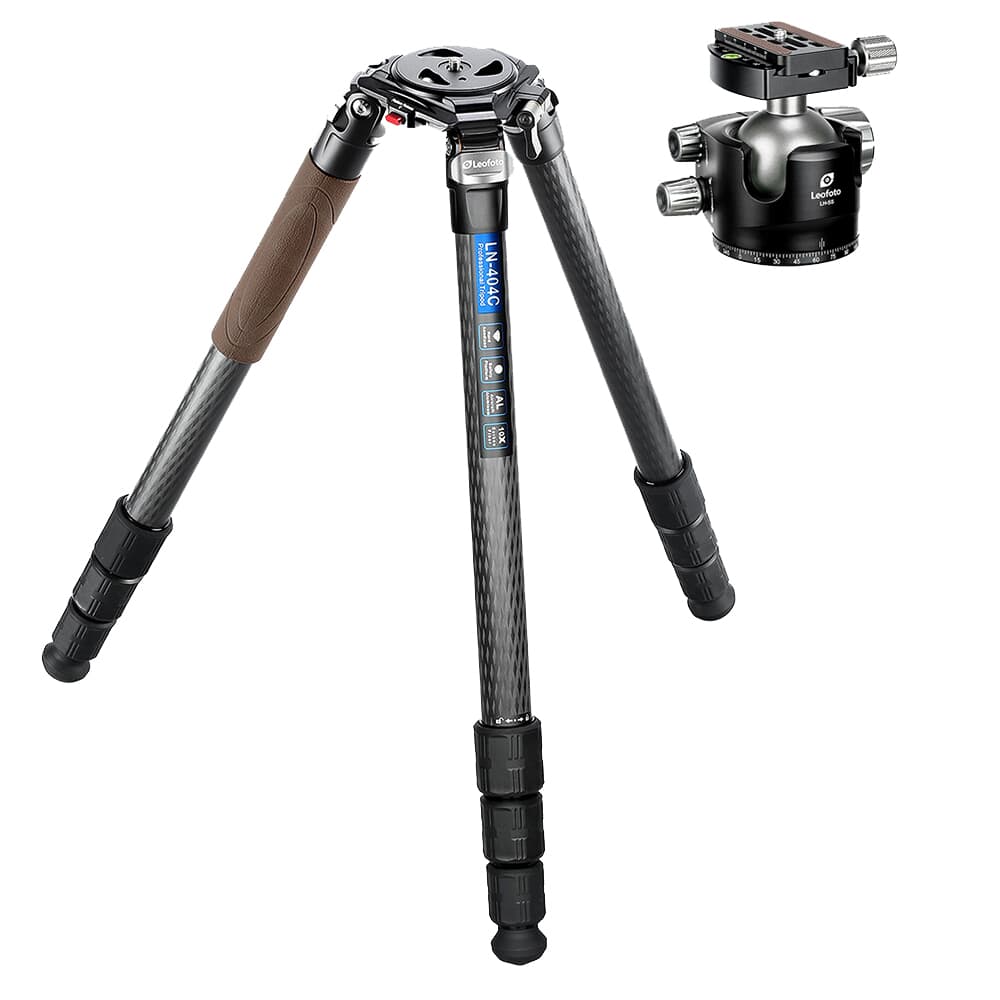 Leofoto LN Heavy Duty Series LN-404C Carbon Fiber Tripod w/100mm Bowl, Bag, Ball Head/Leveling Base Kit LN-404C-LH-55-55MM-LOW-PROFILE-BALL-HEAD