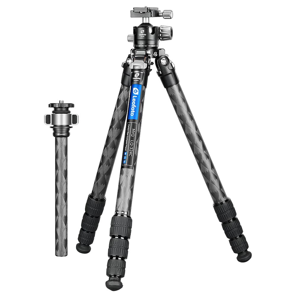 Leofoto LQ-324C Premium Carbon Fiber Tripod + LH-40 Low-Profile Ballhead w/Quick Swap Center Column+Apex Platform & Tripod Bag LQ-324C+LH-40