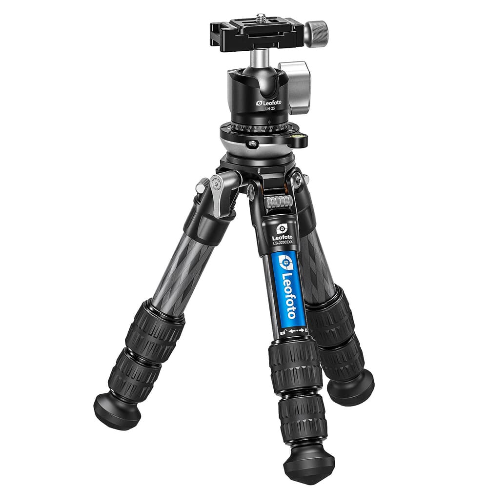 Leofoto LS-X Ranger LS-223CEXX Carbon Fiber Mini Tabletop Tripod w/Mounting Stud, Integrated Leveling Base &amp; LH-25 Mini Ball Head LS-223CEXX-LH-25