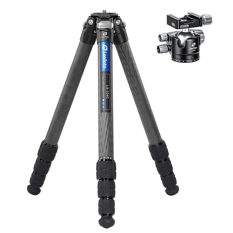 Leofoto LS Ranger Series LS-324C Light Weight Carbon Fiber Tripod Kit w/Screw Knob Dual Clamp for Arca/Picatinny Rail LS-324C-LH-40SK-SCREW-KNOB