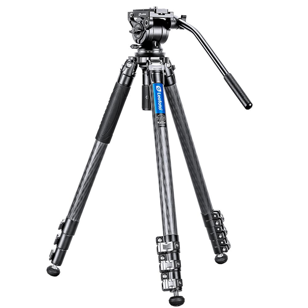 Leofoto 4-Section Carbon Fiber Video Head Systems LV Flip Lock Binocular Tripod Kit w/Center Column LV-324C-BV-10