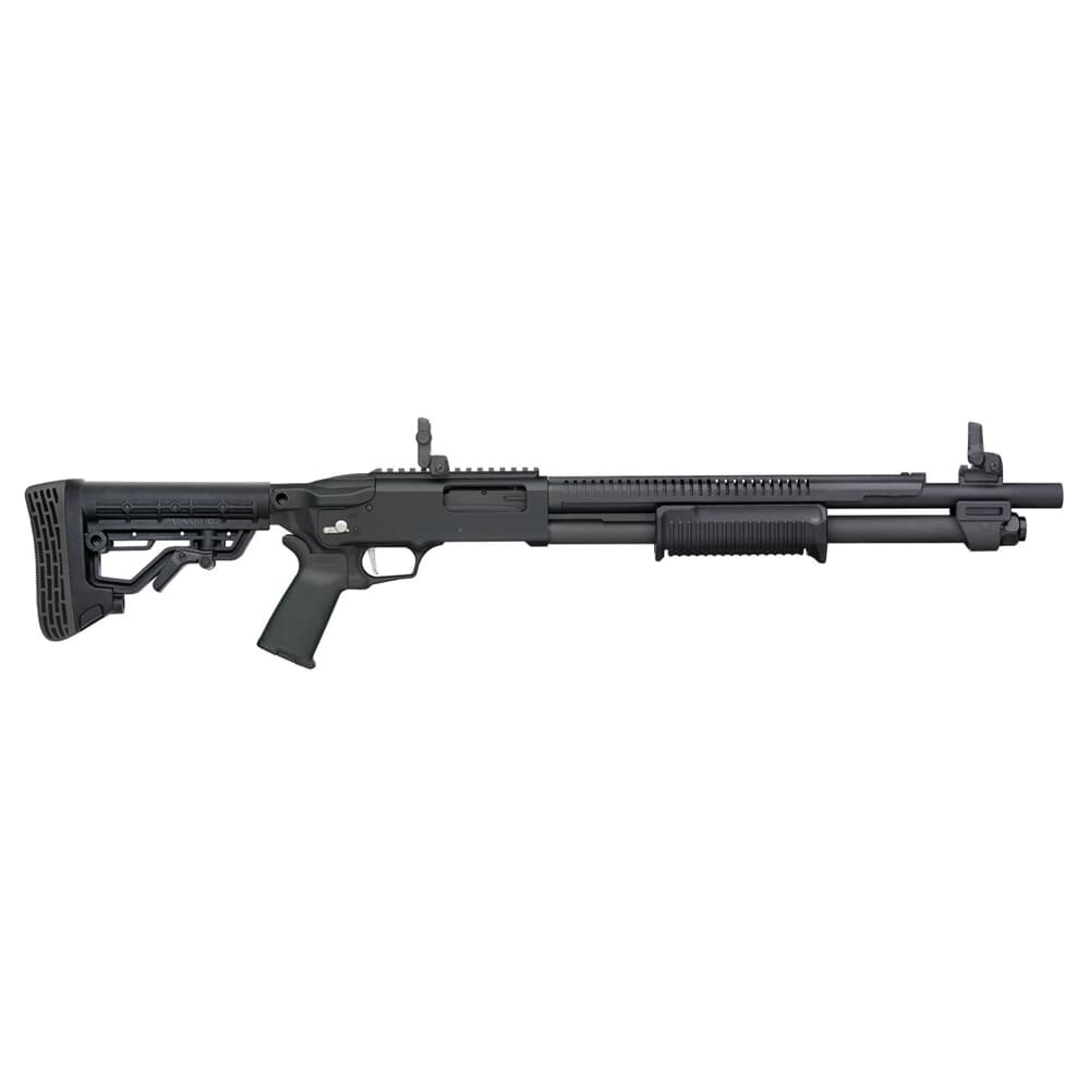 Mossberg 590R Tactical 12ga 18.5&quot; Bbl Black 6+1 Shotgun w/MOE+ Grip, MBUS 3 Folding Sights, Heat Shield &amp; Forward Mounted M-LOK Bracket 50762