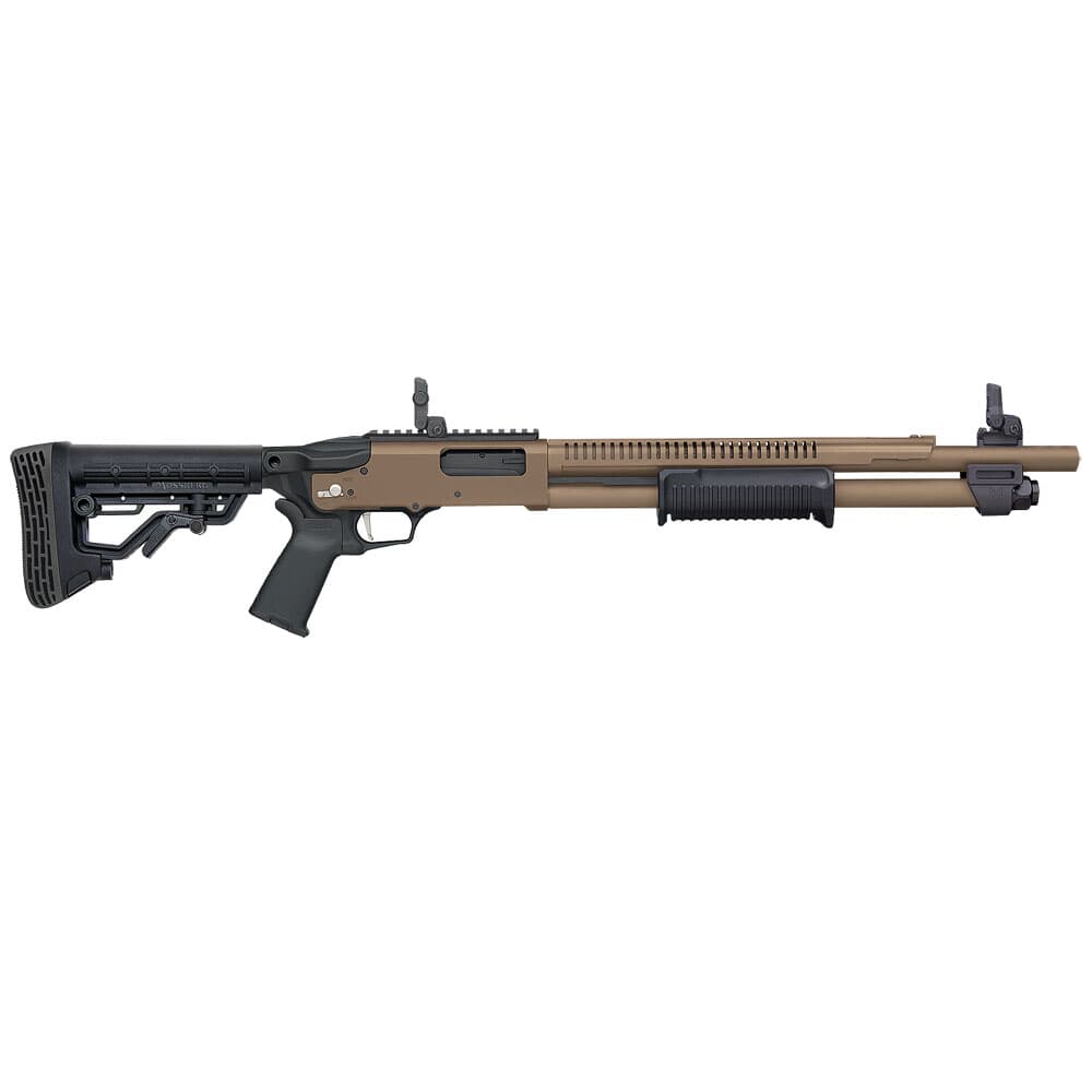 Mossberg 590R 7-Shot 12ga 18.5&quot; Bbl w/Integrated Heat Shield 6+1 Flat Dark Earth Cerakote Pump-Action Shotgun w/ Rotary Safety Selector 50758