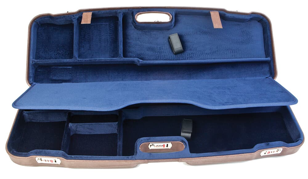 Negrini Two Gun Case Hunting Competition Guns Low to High Rib Brown Leather Outside Blue Interior 1622PL-2F/5137