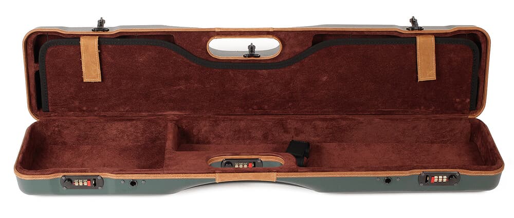 Negrini Uplander O/U or SXS Upland Shotgun Case w/ QD Padded Shoulder Strap Green/Tan Leather Trim and Brown Handle 16405LX/5493