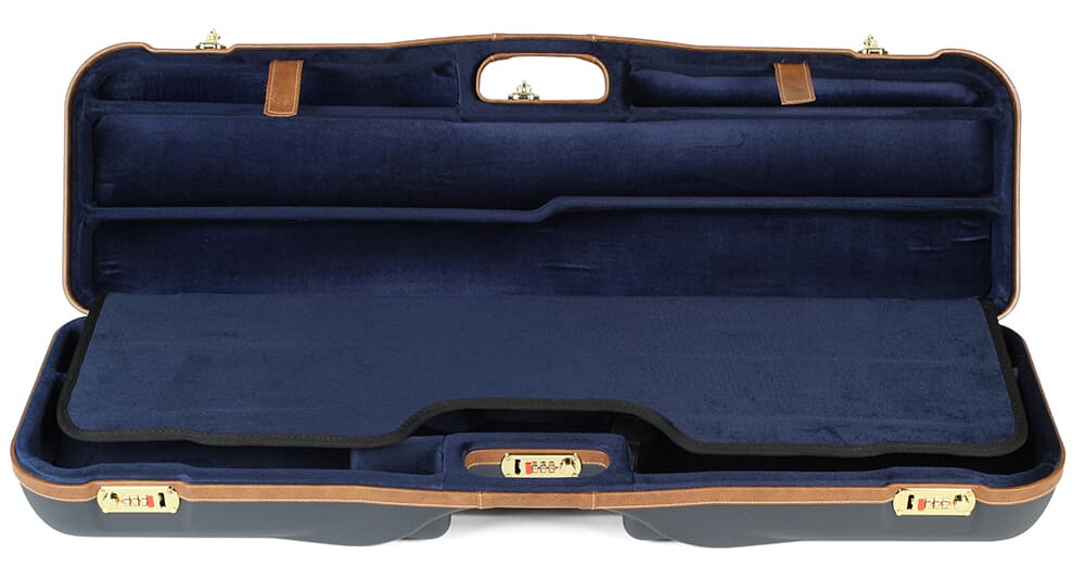 Negrini One Gun Three Barrels OU and SXS Med Rib Blue/Tobacco Leather Trim &amp; Handle/Blue Interior 1646LX-3C/4879