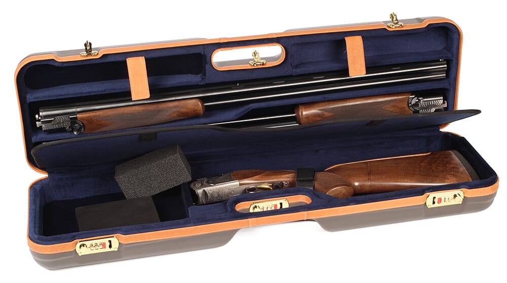 Negrini One Gun - Two Barrels OU SXS Skeet Trap Hunting  ABS Brown with Tan Leather and Blue interior. 1621BLX/5388