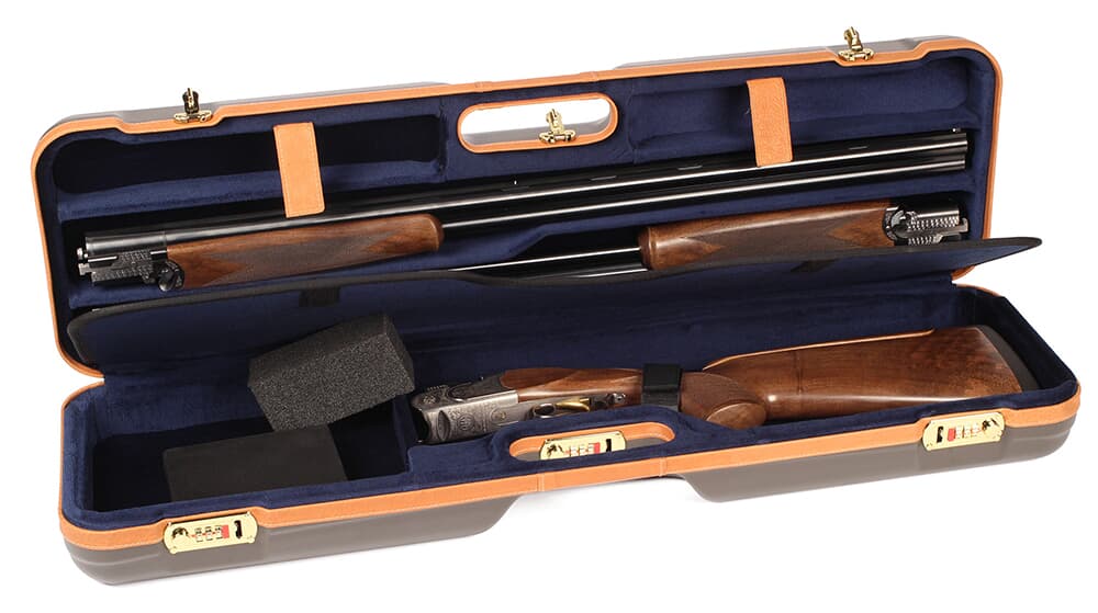 Negrini One Gun - Two Barrels OU SXS Skeet Trap Hunting ABS Brown with Tan Leather and Blue interior. 1621BLX/5388