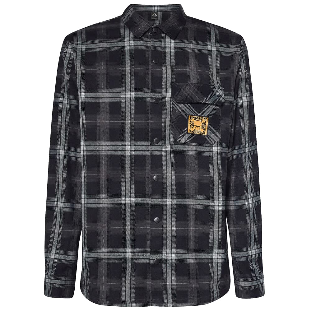 Oakley TC Skull Black/Gray Check Flannel Shirt Small FOA403651-9FP-S