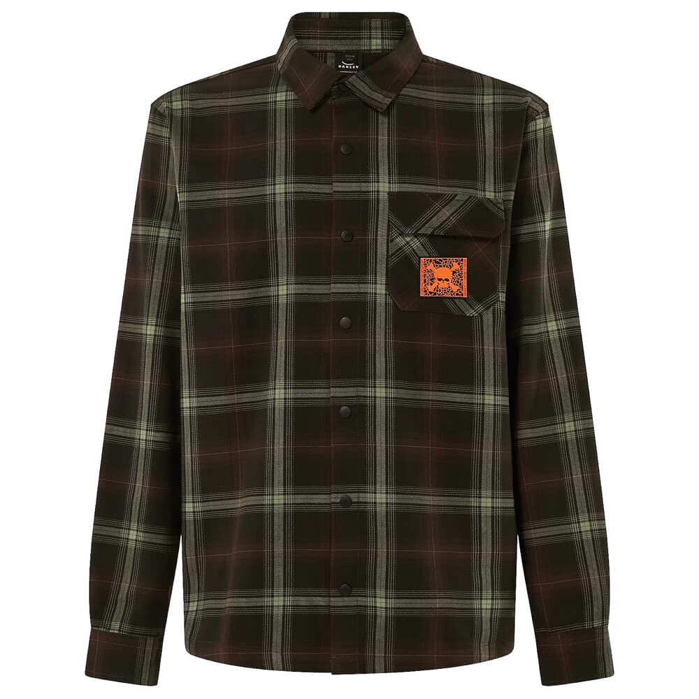 Oakley TC Skull Green/Brown Check Flannel Shirt Medium FOA403651-9WX-M