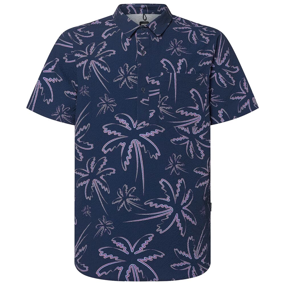 Oakley Deco Palms RC Three Lines Palms Blue SS Button-Down Shirt Medium FOA404293-9S9-M