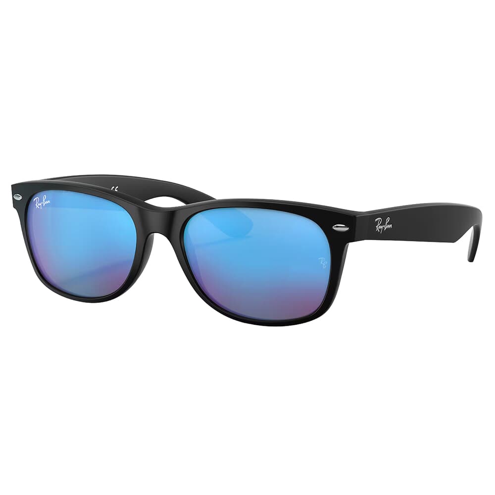 Ray-Ban New Wayfarer Flash Matte Black Sunglasses w/Grey &amp; Blue Mirror Lenses 0RB2132-622/17-55