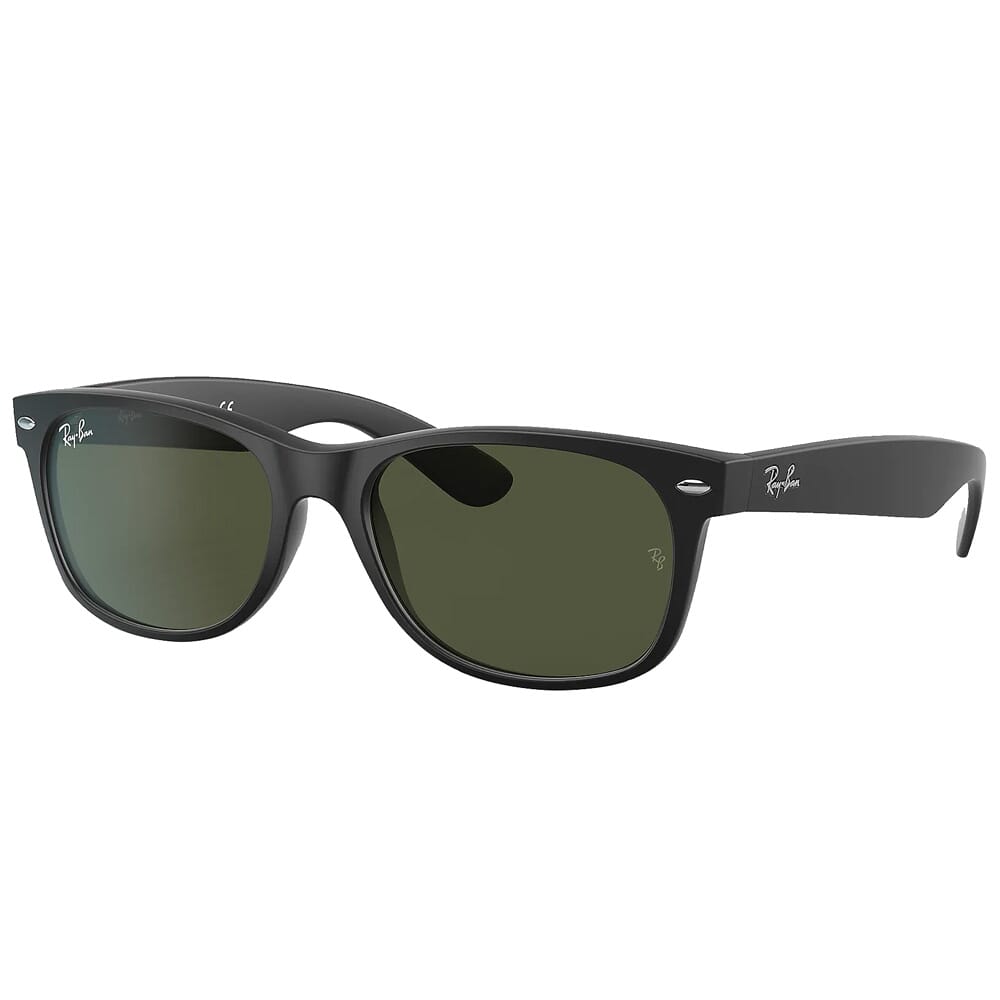 Ray-Ban New Wayfarer Rubber Black Nylon Sunglasses w/Green Classic G-15 Lenses 0RB2132-622-55