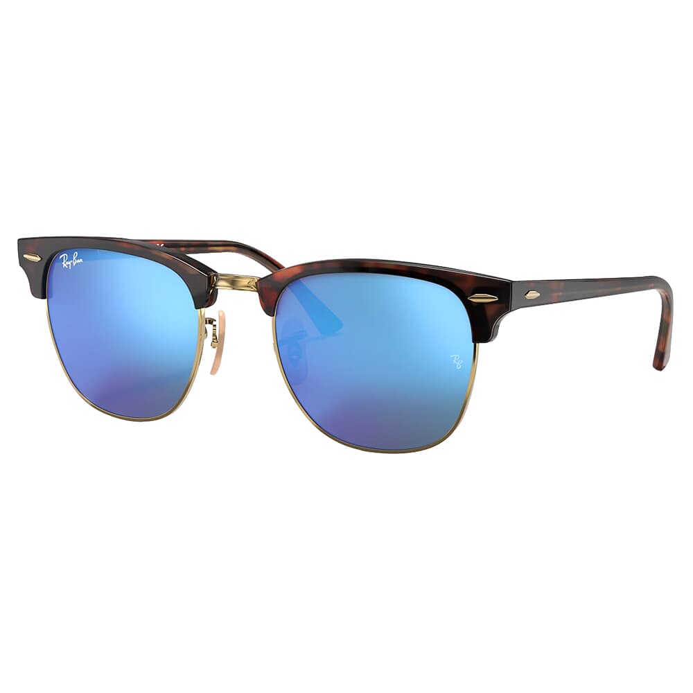 Ray-Ban Clubmaster Flash Matte Havana/Gold Sunglasses w/Grey &amp; Blue Mirror Lenses 0RB3016-114517-51