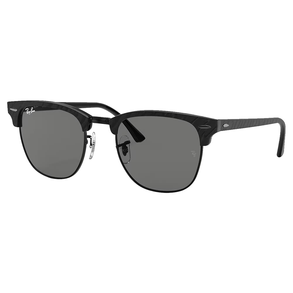 Ray-Ban Clubmaster Marble Polished Black Sunglasses w/Dark Grey Lenses 0RB3016-1305B1-51