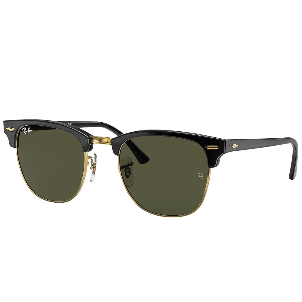Ray-Ban Clubmaster Black & Gold/Arista Acetate/Metal Sunglasses w/Green Classic G-15 Lenses 0RB3016-W0365-51
