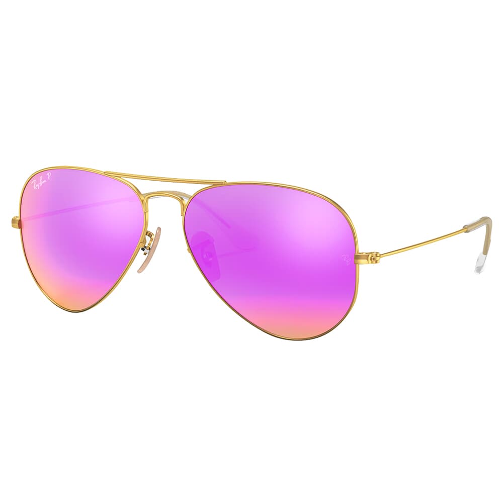 Ray-Ban Aviator Flash Matte Gold Sunglasses w/Brown &amp; Violet Polarized Mirror Lenses 0RB3025-112/1Q-58