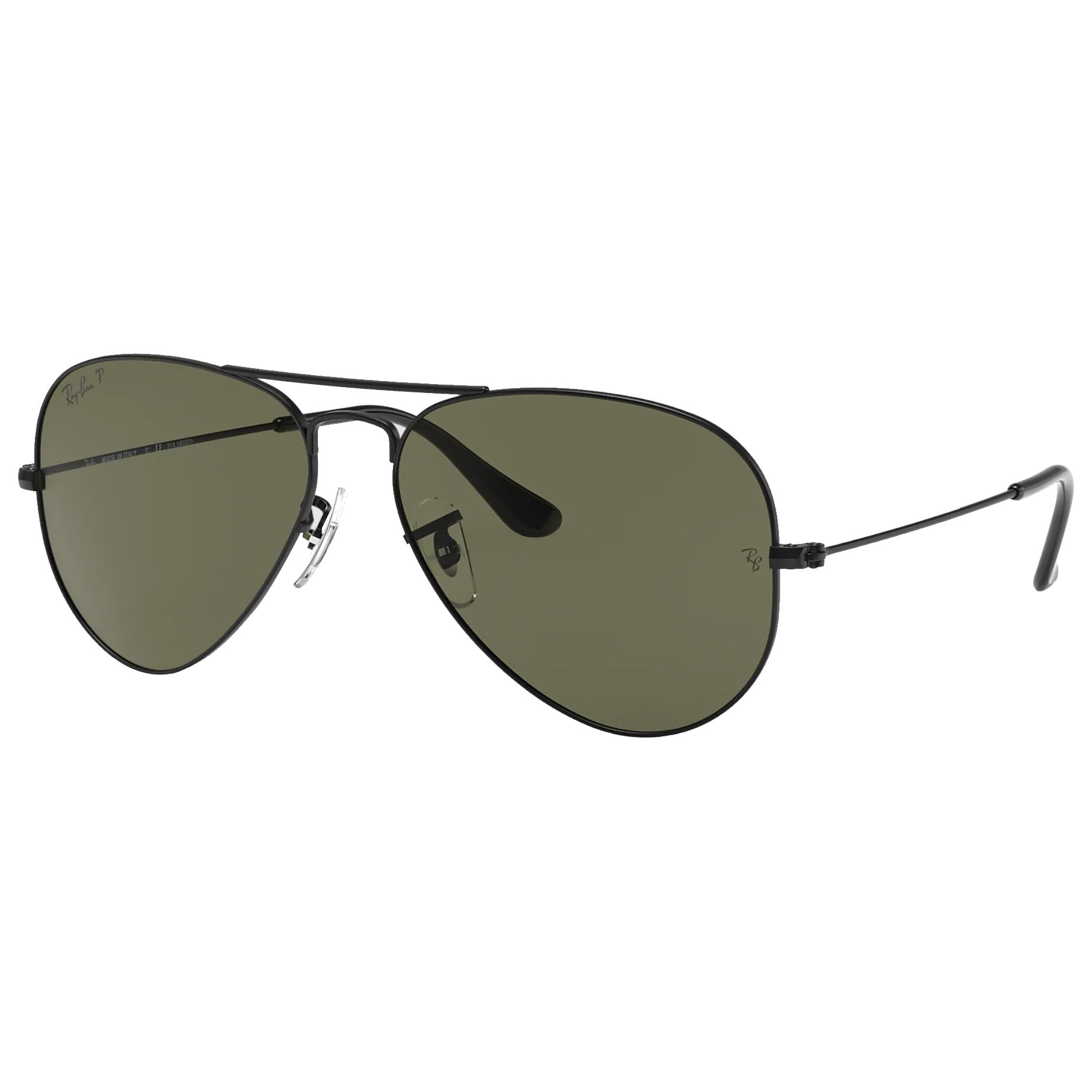 Ray-Ban Aviator Black Metal Sunglasses w/Polarized Green Classic G-15 Lenses 0RB3025-W3361-58