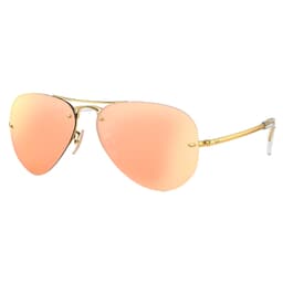 Ray-Ban 0RB3449 Polished Gold Sunglasses w/Bronze & Pink Mirror Lenses 0RB3449-001/2Y-59