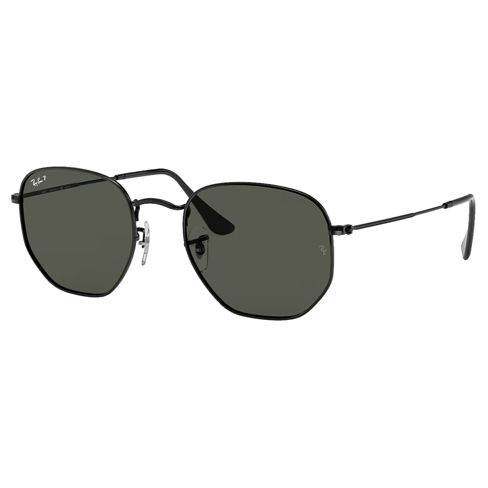 Ray-Ban Hexagonal Polished Black Sunglasses w/G-15 Green Polarized Flat Lenses 0RB3548N-002/58-51