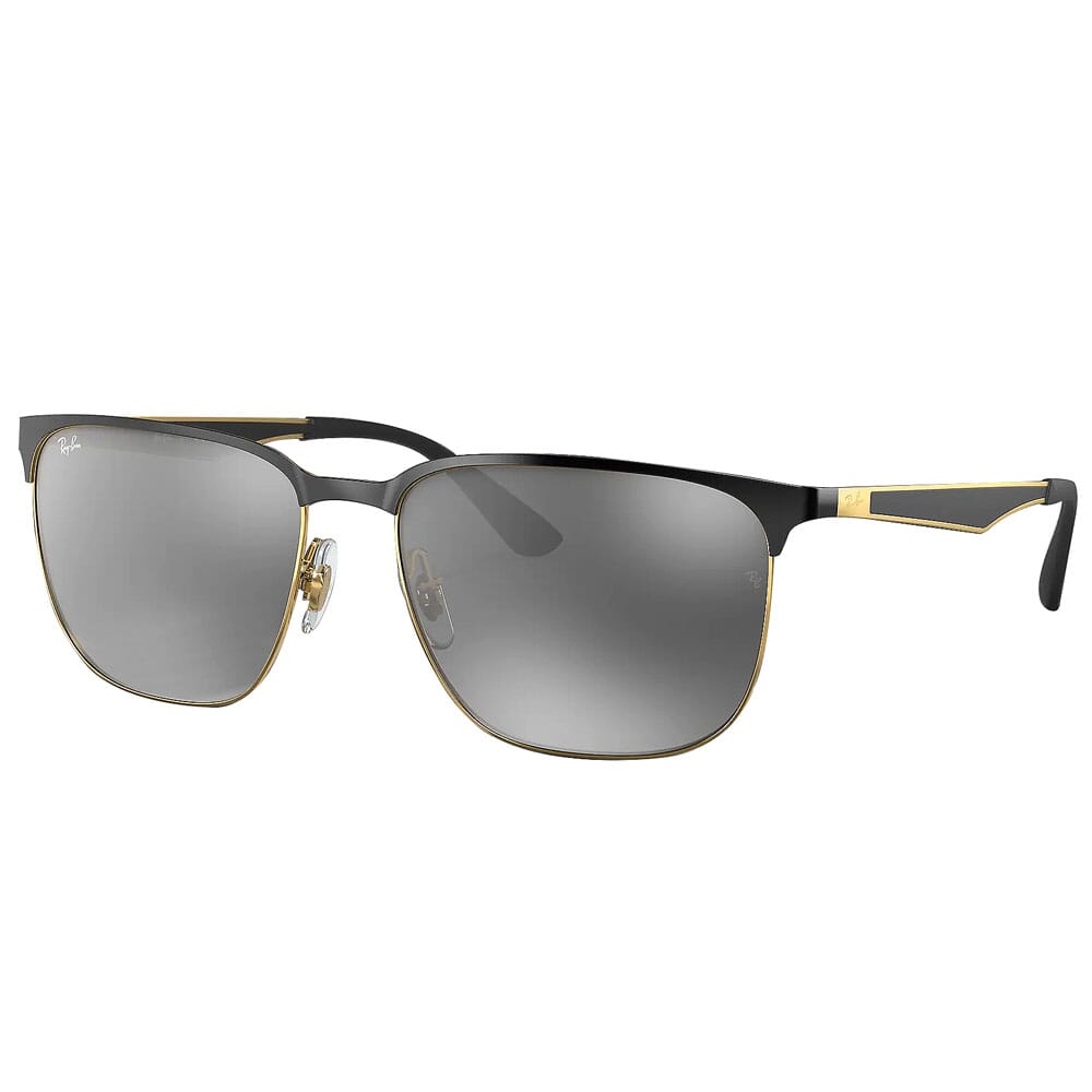 Ray-Ban Clubmaster Black & Gold/Arista Metal Sunglasses w/Grey Mirror Silver Gradient Lenses 0RB3569-187/88-59