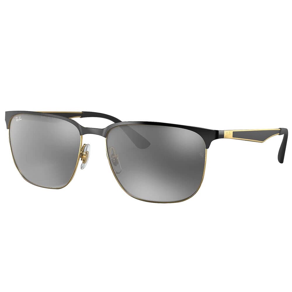 Ray-Ban Clubmaster Black &amp; Gold/Arista Metal Sunglasses w/Grey Mirror Silver Gradient Lenses 0RB3569-187/88-59
