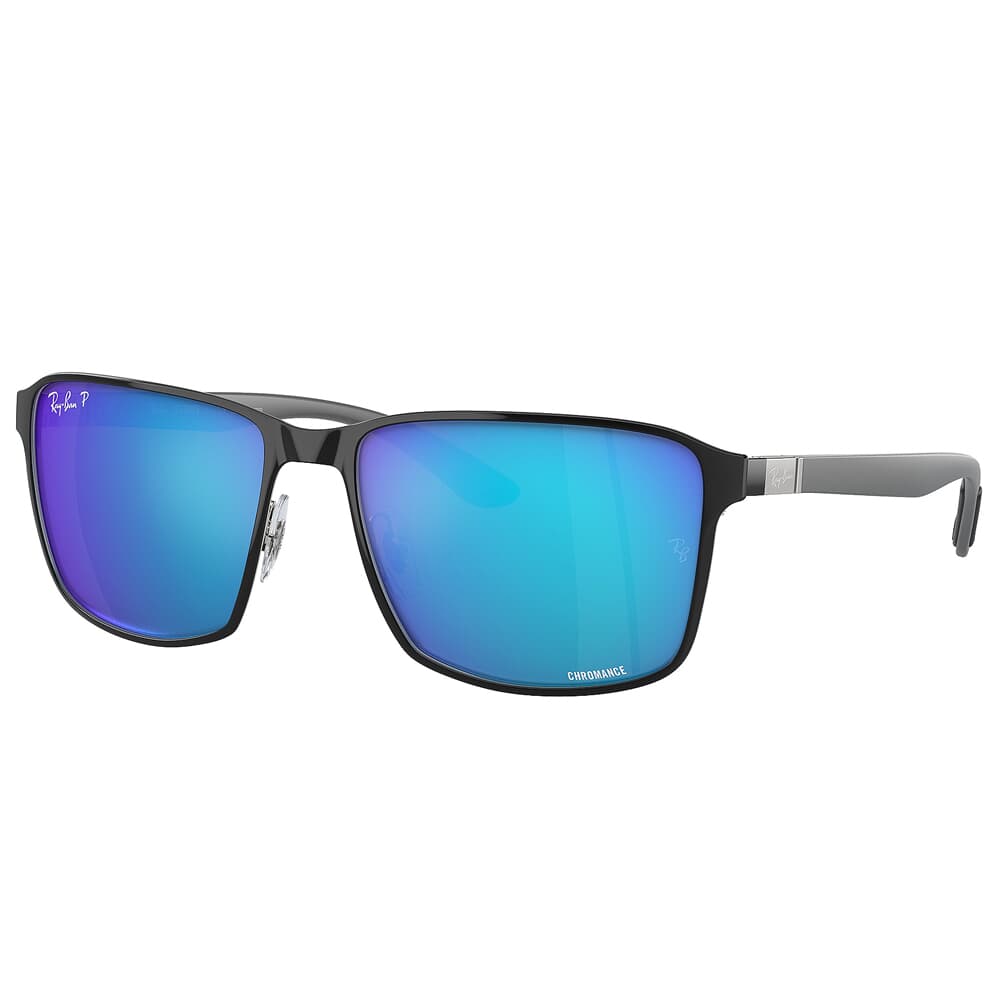 Ray-Ban 0RB3721CH Black on Silver Sunglasses w/Polarized Green Mirror/Blue Lenses 0RB3721CH-9144A1-59