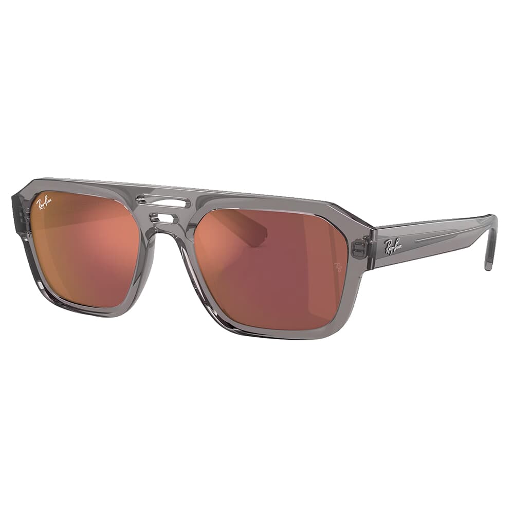 Ray-Ban Corrigan Bio-Based Polished Transparent Grey Sunglasses w/Dark Violet &amp; Red Mirror Lenses 0RB4397-6684D0-54