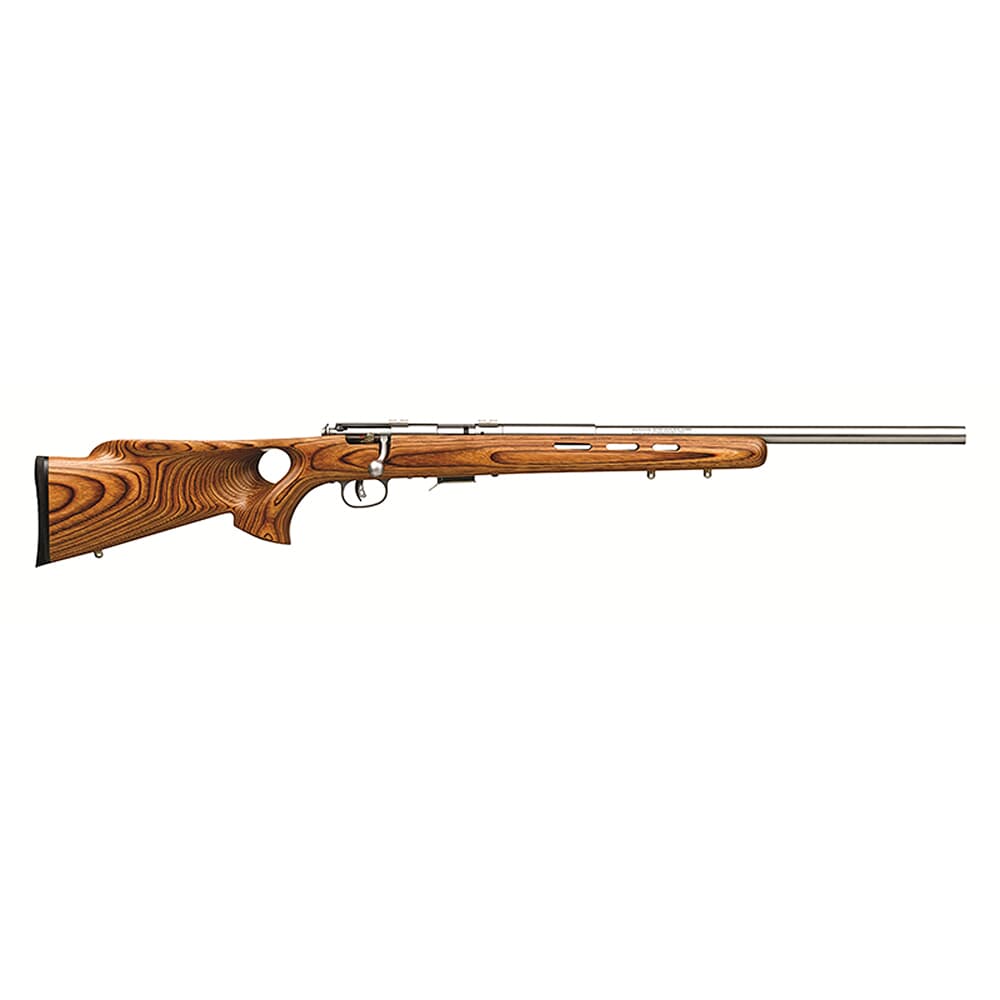 Savage Arms 93R17 BTVSS .17 HMR 21&quot; 1:9&quot; Bbl Brown Laminate/Stainless BA Rifle w/(1) 5rd Mag &amp; Thumbhole Stock 96200