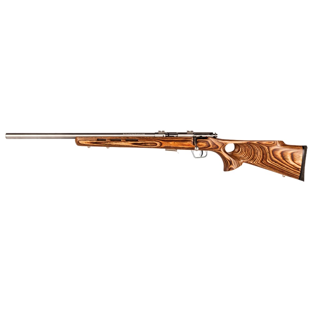 Savage Arms 93R17 BTVSS LH .17 HMR 21&quot; 1:9&quot; Bbl Brown Laminate/Stainless Left Hand BA Rifle w/(1) 5rd Mag &amp; Thumbhole Stock 96210