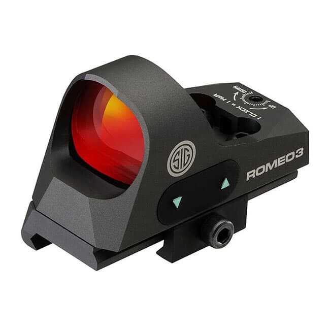 Sig Sauer Romeo 3 Reflex Sight, 1X25MM, 3 MOA Red Dot, 1.0 MOA Adj, M1913 with Riser, Graphite. MPN SOR31002