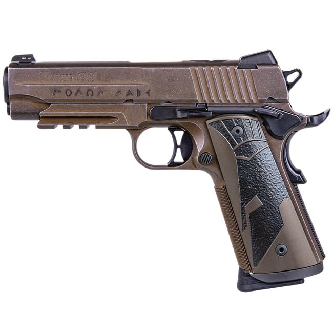 Sig Sauer 1911, 45 ACP, 4.2", Spartanii, Distressed Coyote, Sao, Siglite, Spartanii Grip, (2) 8rd Steel Mag, Rail, Pistol 1911CAR-45-SPARTANII