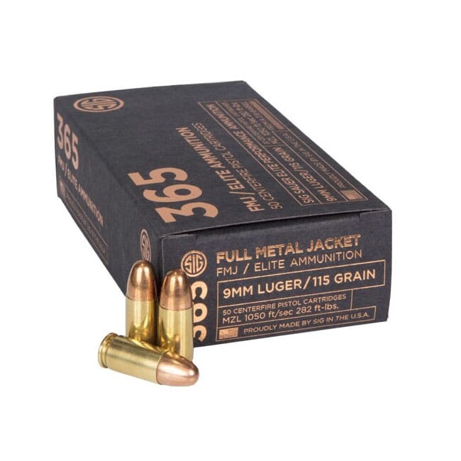 Sig Sauer Ammo 9mm 115gr Elite Ball 365 FMJ 50/Box E9MMB1-365-50