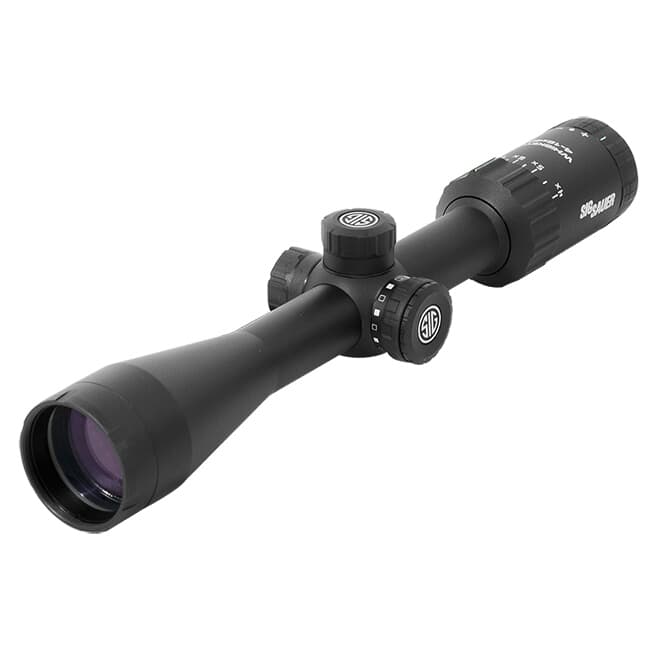 Sig Sauer WHISKEY3 Scope, 4-12x40mm, 1 In, SFP, Hellfire Quadplex Illum Reticle, 0.25 MOA Adj, Black SOW34206