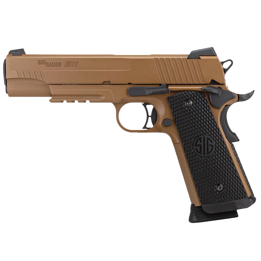 Sig Sauer 1911 Air Emperor Scorpion 4.5mm Cal CO2 FDE Steel BB Gun w/(1) 17rd BB Mag, Full Blowback Metal Slide &amp; 3-Dot Fixed Sights AIR-1911ES-BB